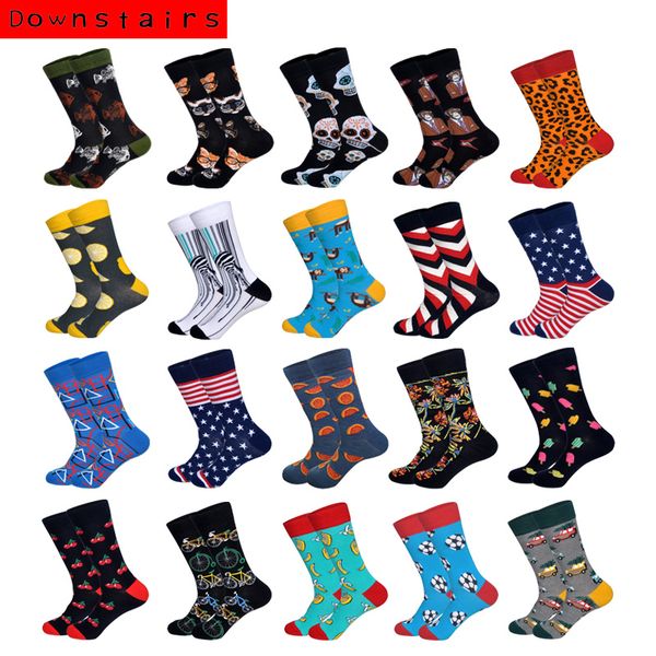 

downstairs men socks individual character designs fashions for mens 20 colors stripes and stars skull bicycle happy calcetines, Black