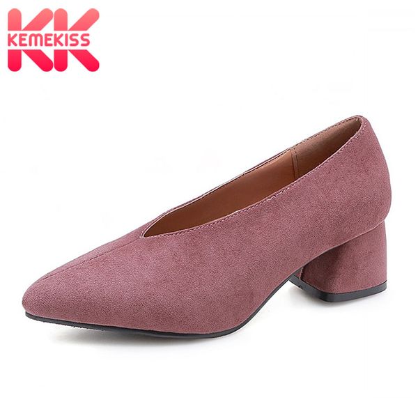 

kemekiss plus size 30-48 women pumps pointed toe thick heels sweet daily shoes women shallow spring lady shallow female footwear, Black