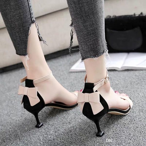 

cat and high heels girl 19 summer new girl coloured toe with little fresh princess one-button sandal, Black