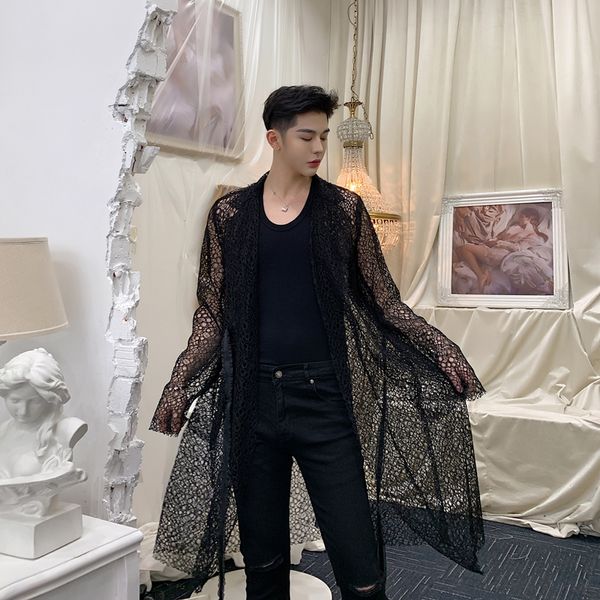 

2019 clothing fashion cardigan jacket male hollow black white shirt gothic long sleeve shirt men lovers dress party couple, White;black