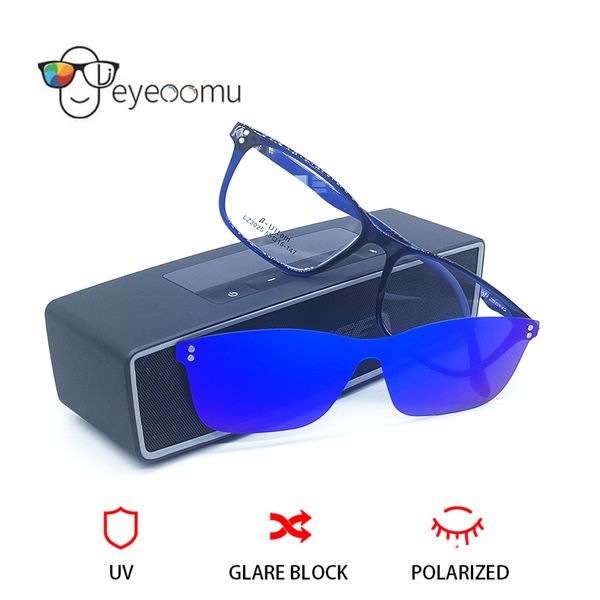 

eyeoomu new magnetic clip on sunglasses polarized lens men nerd optical eyeglasses women vintage tr90 uv frame with priscription, White;black
