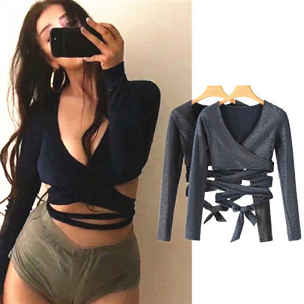 

yoga outfits zhangyunuo bandage women workout sports wear elastic gold silver decoration t-shirt fitness deep v shirt gym crop, White;red