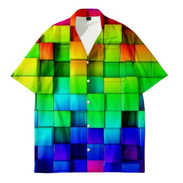 

wamni 3d geometric shape shirt for men harajuku open stitch short sleeve button down pocket funny shirt streetwear, White;black