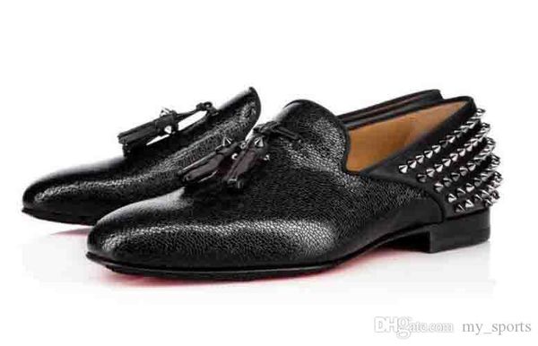 

brand red bottom loafers luxury party wedding shoes designer black patent leather suede with tassels spikes studded dress loafers shoes
