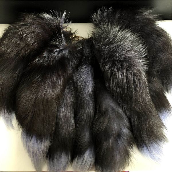 10шт / много -Real Подлинной Silver Blue Fox Fur Tail Keychians Cosplay игрушка брелоки сумка Шарм автомобили Телефон кисточка Подвеска