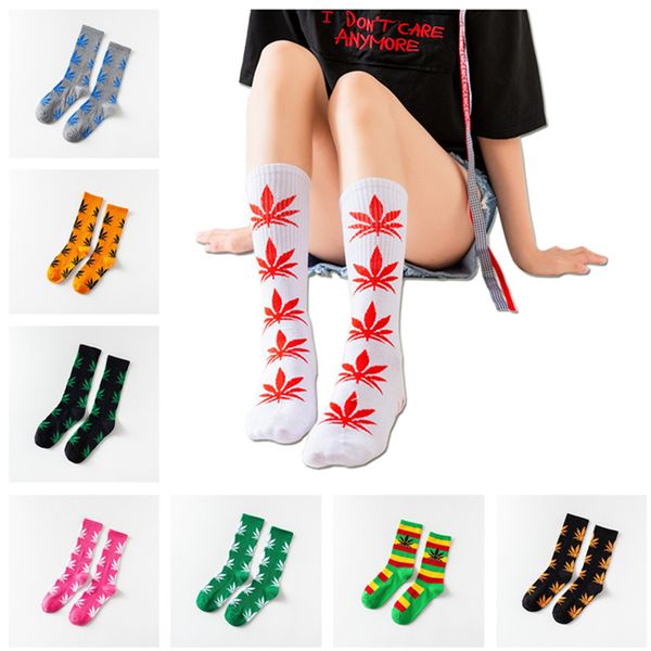 

40 colors maple leaf print socks men women sports cotton crew sock slippers christmas plant life mid-calf socks autumn sneaker stockings, Pink;yellow