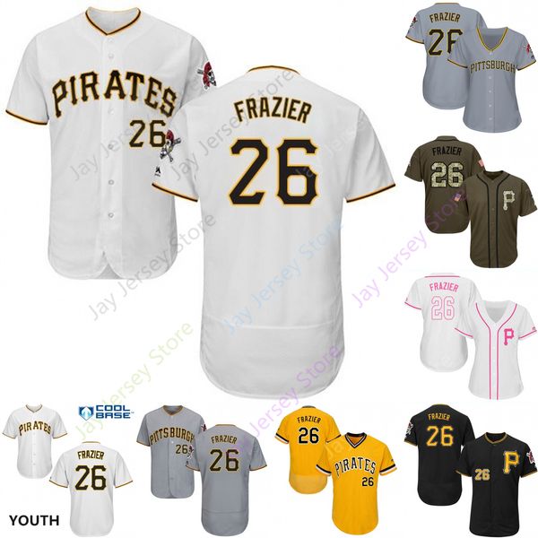 

2019 Pittsburgh 26 Adam Frazier Jersey Pirates Jerseys Cool Base Flexbase Home Away White Black Red Grey Pullover Button Men Women Youth