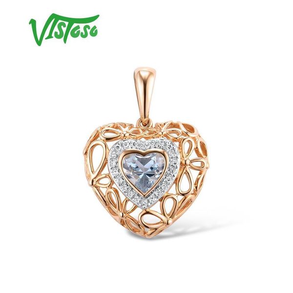 

vistoso gold pendant for women genuine 14k 585 rose gold radiant sky blue z sparkling diamond pendant delicate fine jewelry, Silver