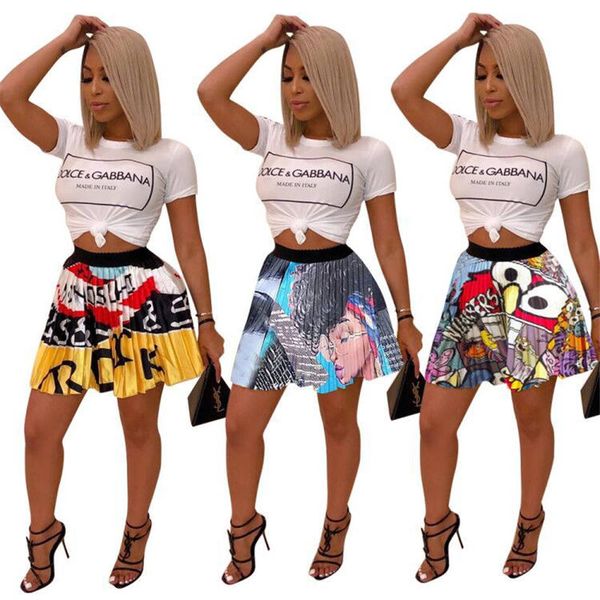 

20s new women summer dress skirt summer short skirts women's pleated skirt digital print skirt factory direct2, Black
