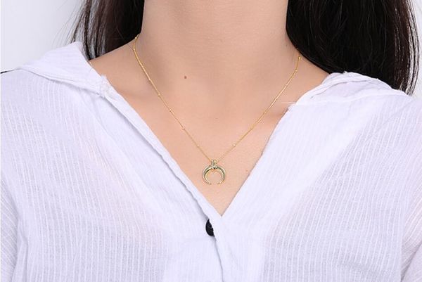 

wholesale- silver necklace european and american fashion moon necklace crescent tooth bead necklace sweater hanging jewelry