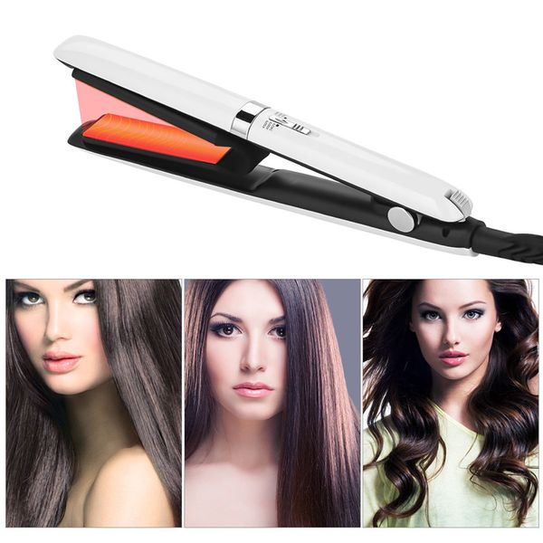 

tourmaline ceramic corrugated wide plate 2 in 1 straightening and curling flat iron electric hair curler keratin straightener, Black