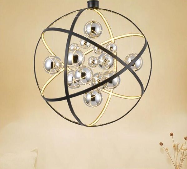 Modern siyah metal kolye lambaları krom cam top oturma odası kolye ışık asılı led myy