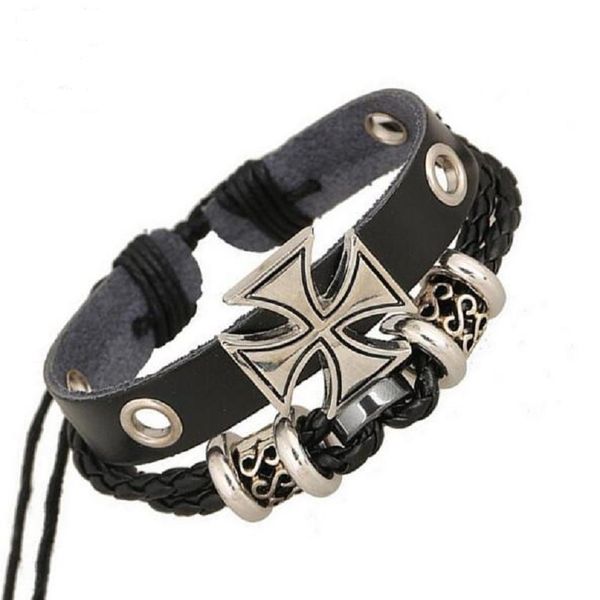 

wholesale fashion classic cross mens bracelets braided leather snake chain bracelet jewelry black cowhide charm bangle for men, Golden;silver
