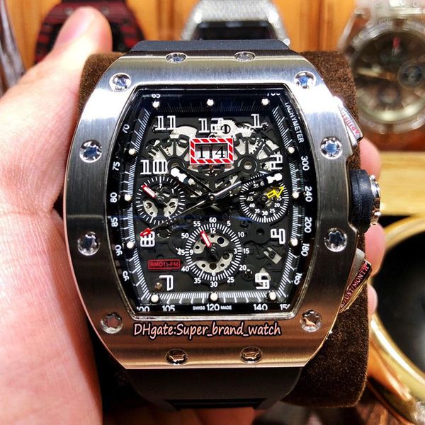 

new rm 11-01 skeleton big date dial asian 2813 automatic movement rm11-01 mens watch 316l steel case rubber strap sport watches, Slivery;brown
