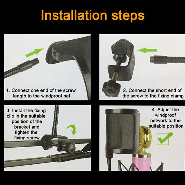 

mic windscreen filter professional u shaped practical rotary dual layer adjustable clamp microphone recording blowout prevent