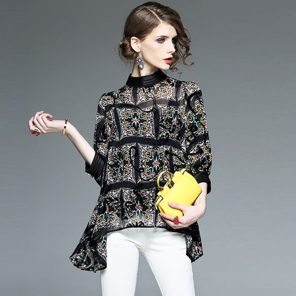 

new women stand collar chiffon shirts blouse spring new three quarter sleeve diamonds button blouse for women black blusas, White