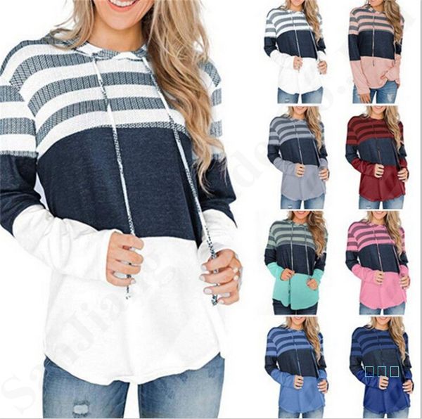 

women splice stripe sweater hoodies matching printed long sleeve hooded women hoody outerwear polyester autumn casual home clothing b82801, White