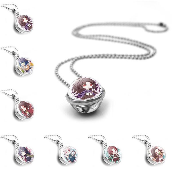 

creative necklace demon slayer necklaces glass pendant ladies heart jewellery lady jewelry trendy japanese collier, Silver
