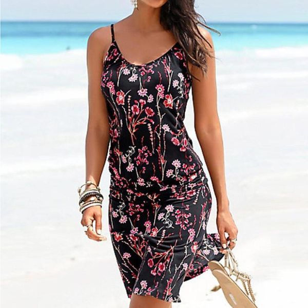 

two piece dress women halter neck boho print sleeveless casual mini beachwear spaghetti strap set sundress floral maxi 8.9, White