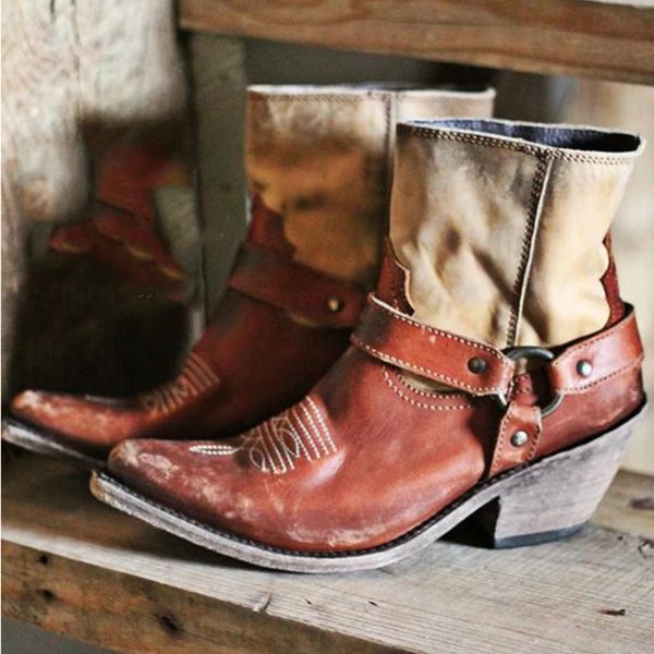 

cowboy boots women boots fashion autumn winter pu female side vintage weaving 2019 new autumn ankle boot feminina, Black