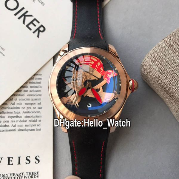 

new bubble rose gold case 43mm l082/03264 buccaneer skull black/red dial automatic mens watch fun fisheye rubber strap watches hello_watch, Slivery;brown