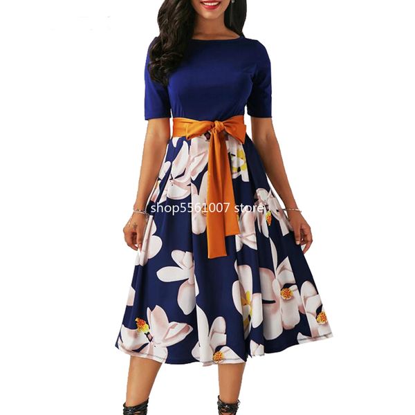 

spring autumn dress women 2020 casual patchwork a line print oversize office dresses vintage elegant long party dress 5xl, White;black