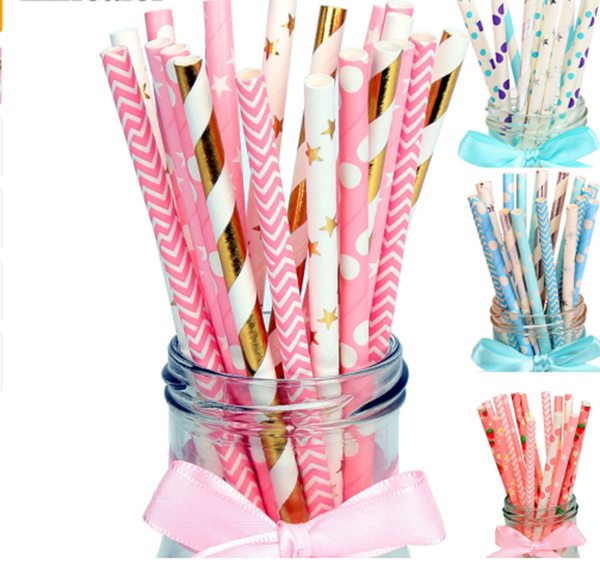

eco-friendly 125 piece striped paper drinking straws kids birthday party supplies babyshower decoration gold pink