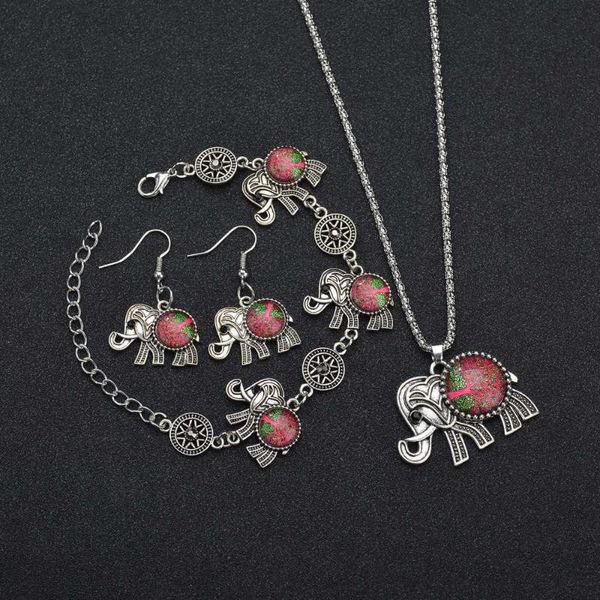 

новая мода трех частей браслета серьги ожерелья время камень жизни дерево слон, Silver