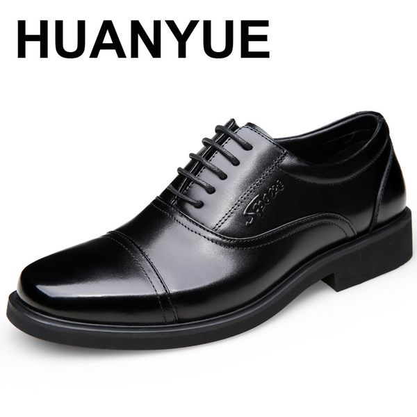 

genuine leather men shoes breathable formal business dress shoes men office wedding leather oxfords for male, Black