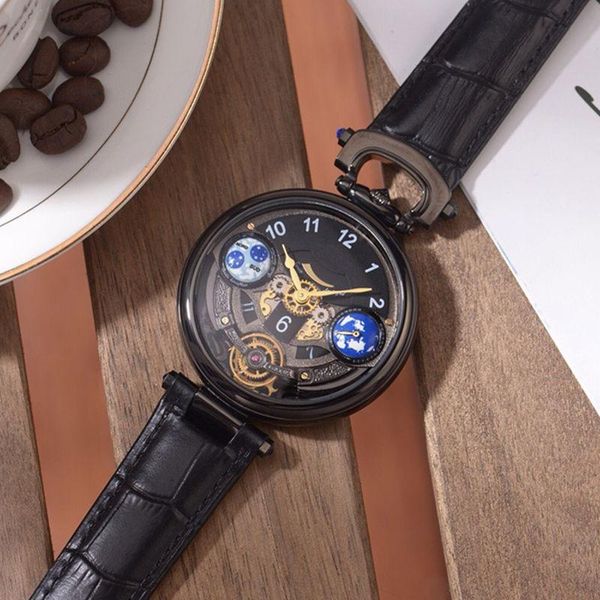 

luxury men's watch imported quartz electronic movement fashion hollow design casual leather strap designer men's watch waterproof, Slivery;brown