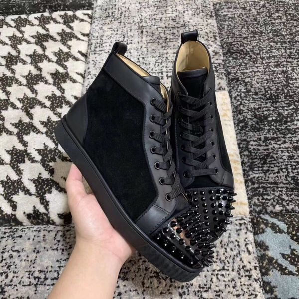 

comfort 2019 red bottom sneakers black suede leather with spikes outdoors studs & strass high-casual shoes ing