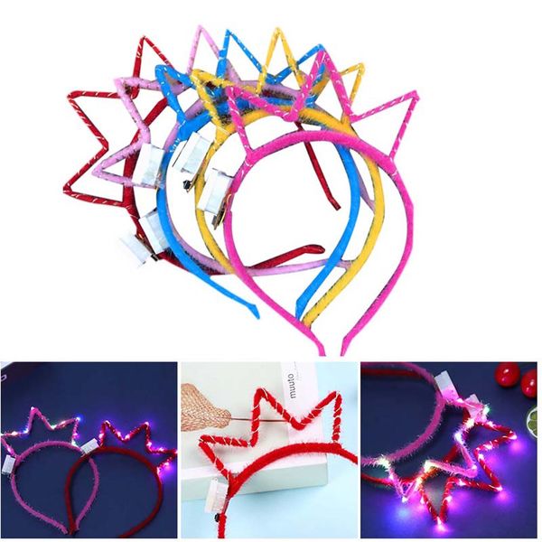 

6pcs crown headband creative shining beautiful headband plush for girl kid child (random color, with button battery