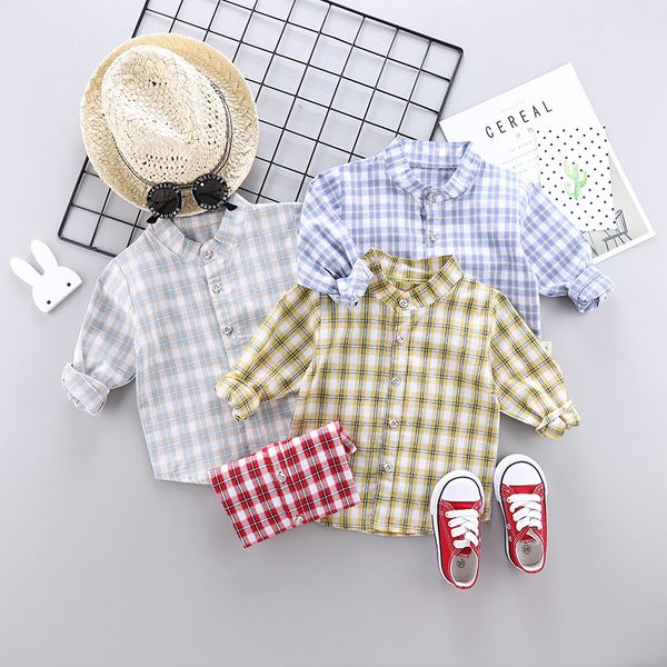 

baby boys long sleeve stand collar shirt kids plaid children fashion casual blouse autumn new style, White;black