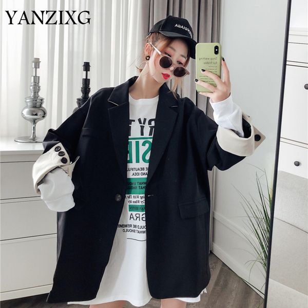 

solid color long-sleeved single buckle loose plus blazer femm casual simple fashion 2019 autumn winter jacket new s372, White;black