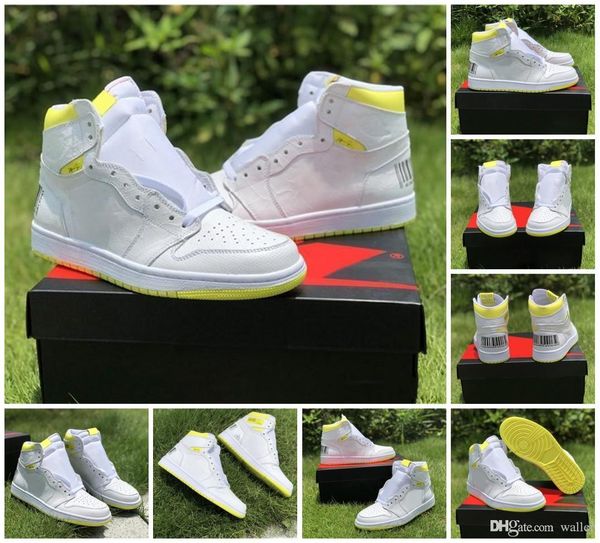 

2019 men 1 first class flight basketball shoes trainers designer 1s white yellow bar code women men sneakers baskets des chaussures schuhe
