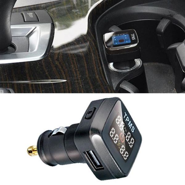 

universal car tpms real time tire pressure monitoring system cigarette lighter lcd digital display auto security alarm system