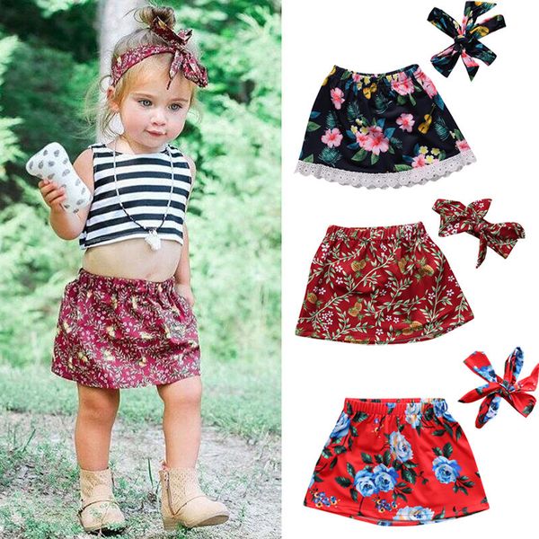 

2шт детские дети девушки летняя одежда цветочные пачки мини короткие юбки оголовье наряды 0-4y