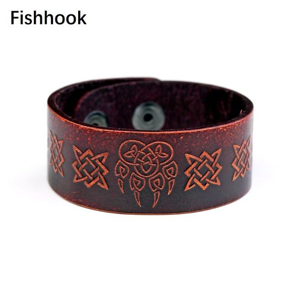 

leather hand made talisman amulet viking slavic god symbol warding veles bear with wolf knot bracelets pulseira masculina, Black