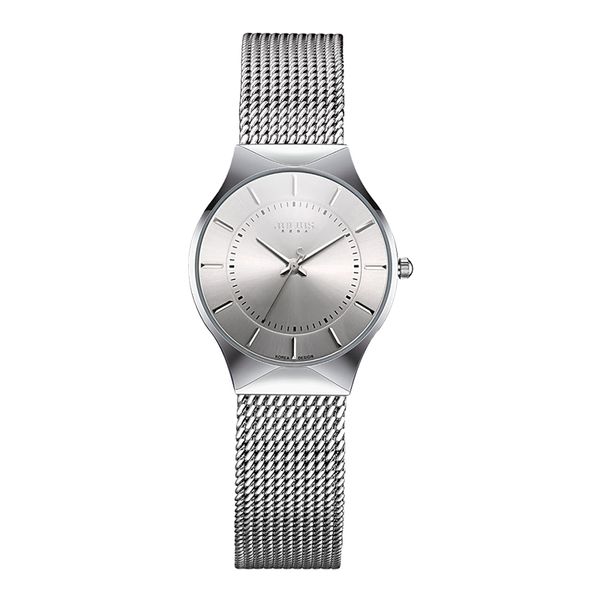 

julius ja-577 ms. ultra-thin silver black men's mesh stainless steel quartz analog casual watch women's watch clock, Slivery;brown