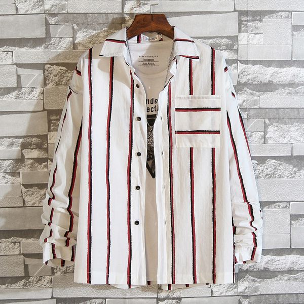 

2019 new men's summer casual shirts streetwear male high street red blue striped shirt men short sleeves shirts -5xl, White;black