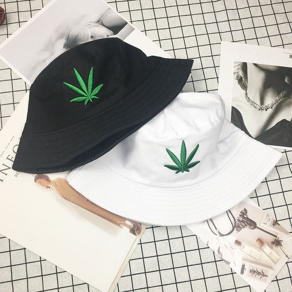 

1pcs men women maple leaf bucket hat hip hop fisherman panama hats embroidery outdoor summer casual swag bob visor bucket cap, Blue;gray