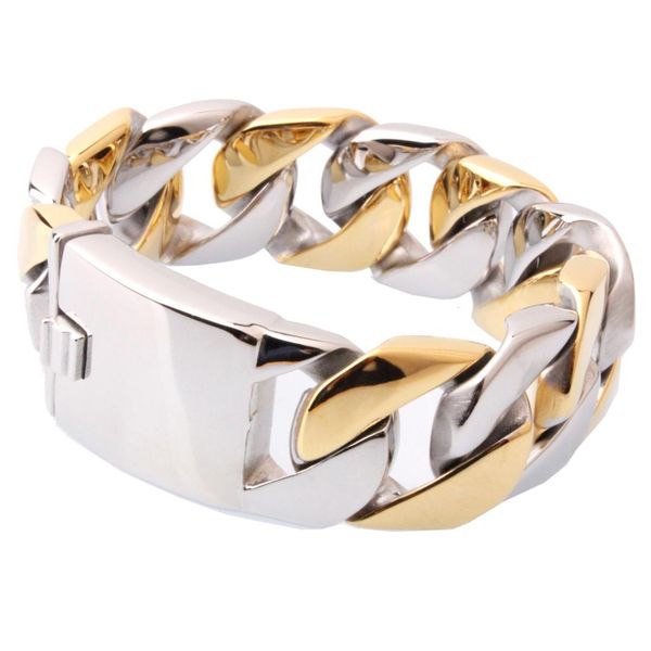 

huge 24mm wide thick chain solid golden stainless steel men bracelet biker jewelry friendship mens bracelets & bangles 7-11 inch, Black