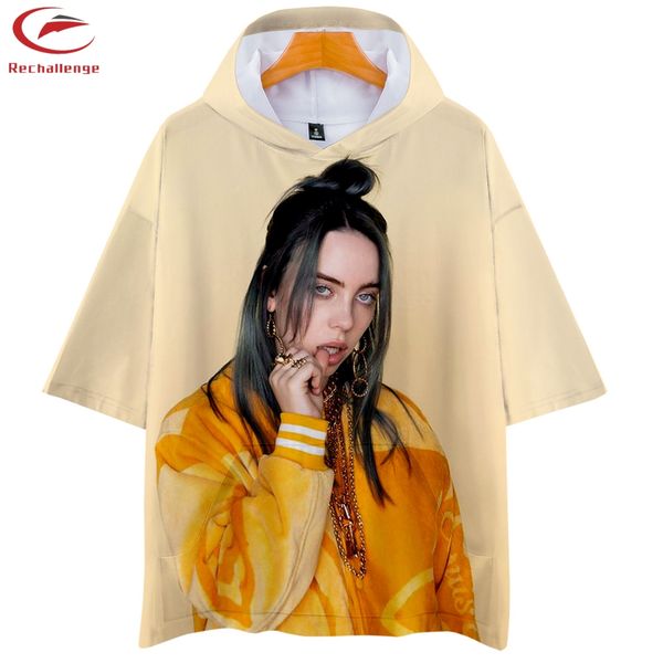 

billie eilish women's new 3d casual hooded short sleeve billie eilish 2019 women's fashion hooded short sleeve trend, Black