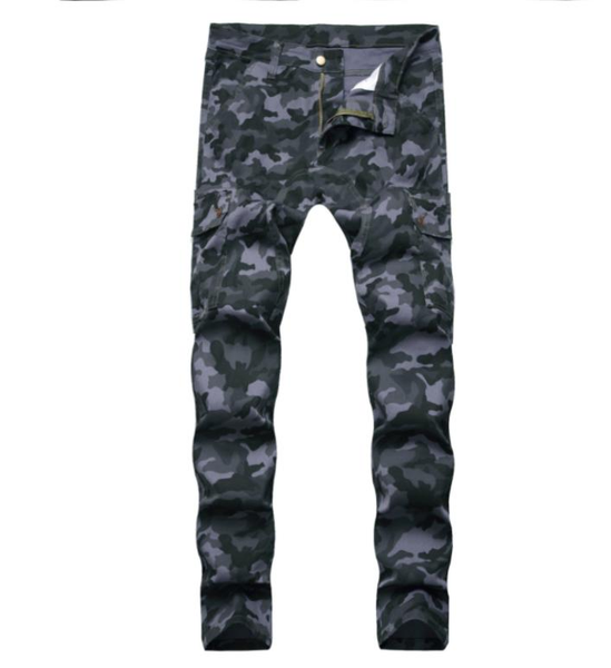 

foreign trade camouflage overalls men's pants multi-pocket stretch men's camouflage jeans fashion style jeans long, Black