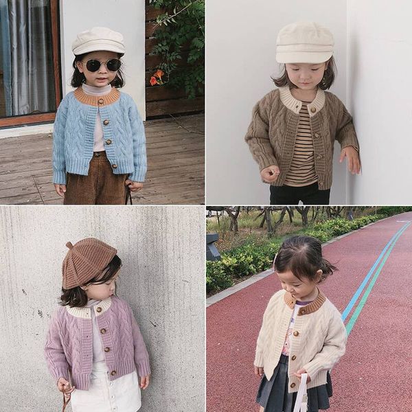 Angora Cardigan Of Girl Autumn Is Comfortable 100 Match Warm Children Darling Temperament Round Collar Spell Color Sweater Children S Wear S Light