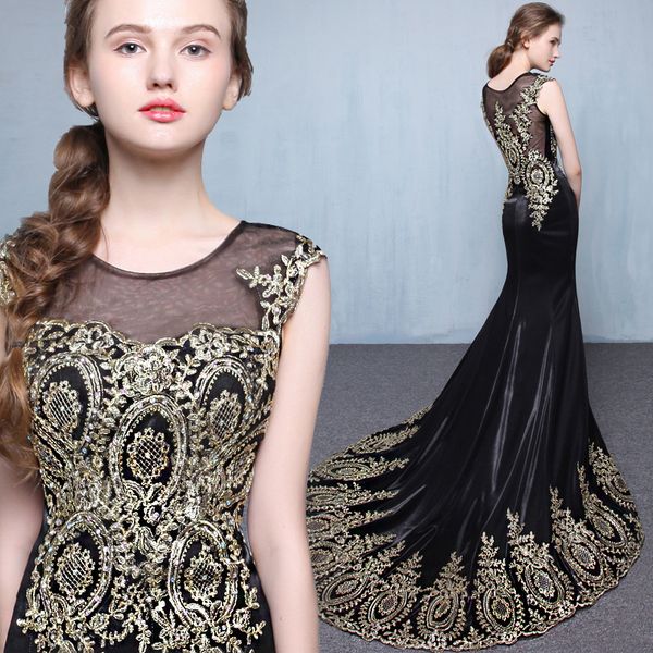 

bgw ht32324 scoop neck mermaid appliqued formal evening dresses sleeveless illusion back with court train, White;black