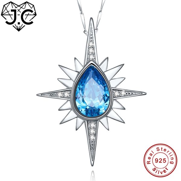 

J.C Excellent Emerald & Blue White Topaz Necklace 925 Sterling Silver Pendant Fine Jewelry Women/Girl Party Dating Gift