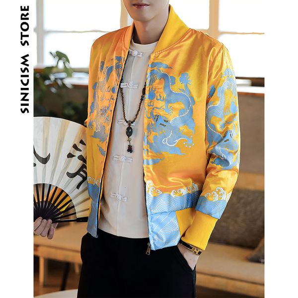 

sinicism store bomber jackets man 2019 mens streetwear dragon print jackets and coats male chinese style fahions windbreaker, Black;brown