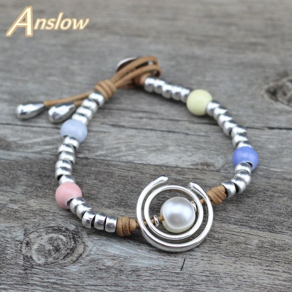 

anslow cute korean romantic fashion sweet female lady student friendship leather bracelet charm birthday party gift low0679lb, Black