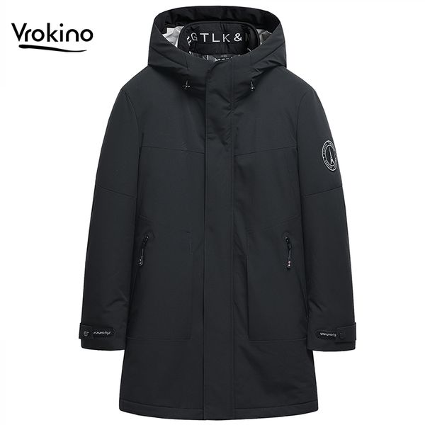

men's fashion 90% gray white duck down jacket 2019 winter warm hooded long section parker men's jacket down, Black